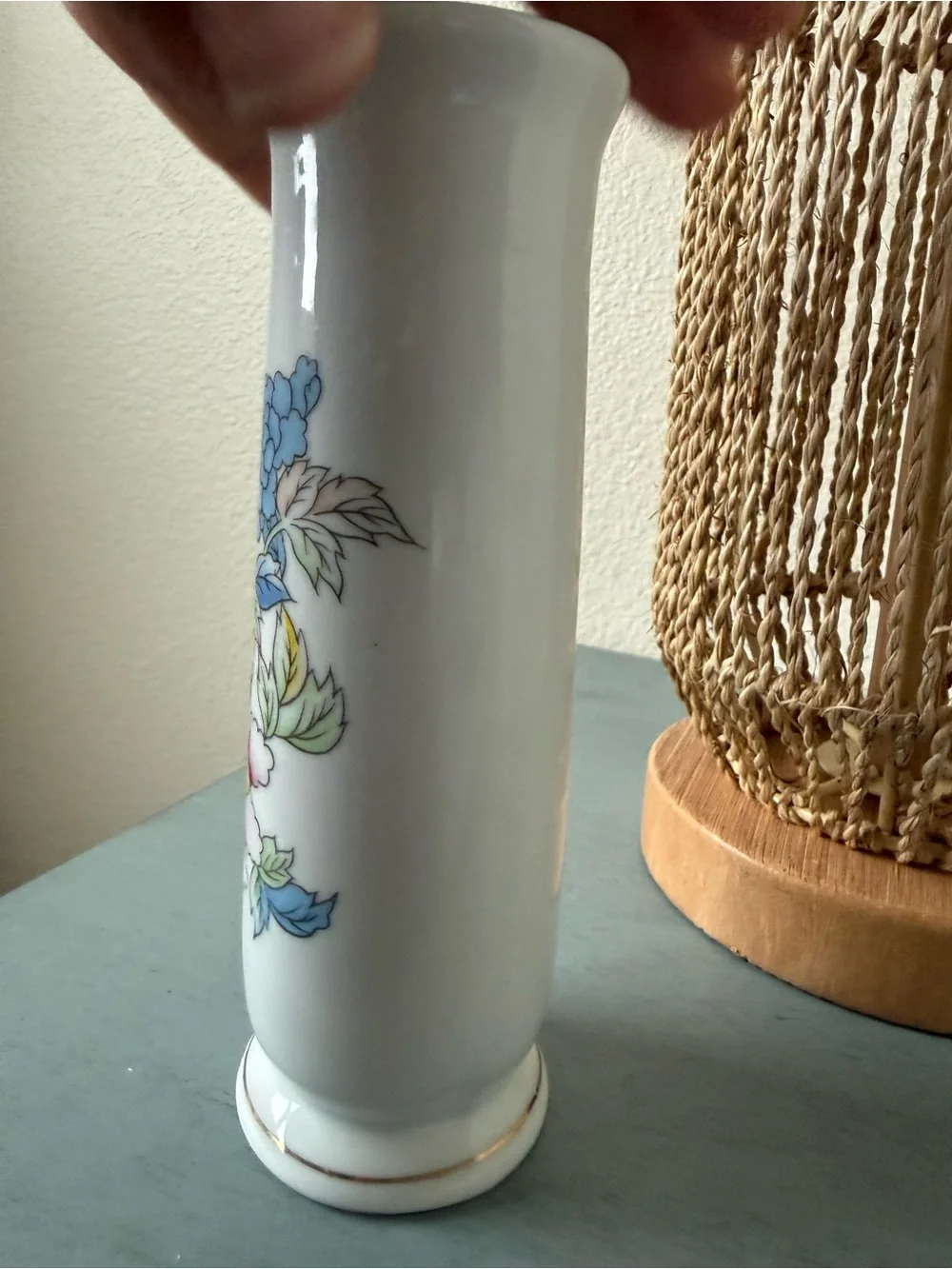 Porcelain Floral Bud Vase in White with Multicolor Flower Accents